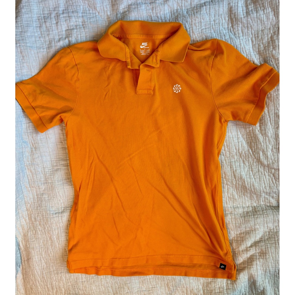 Nike Sportswear Sunburst Logo Piqué Polo Shirt Orange Mens Medium Short Sleeve